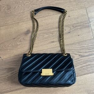 Auxiliary Leather Flap Crossbody Purse - Black Leather - EUC